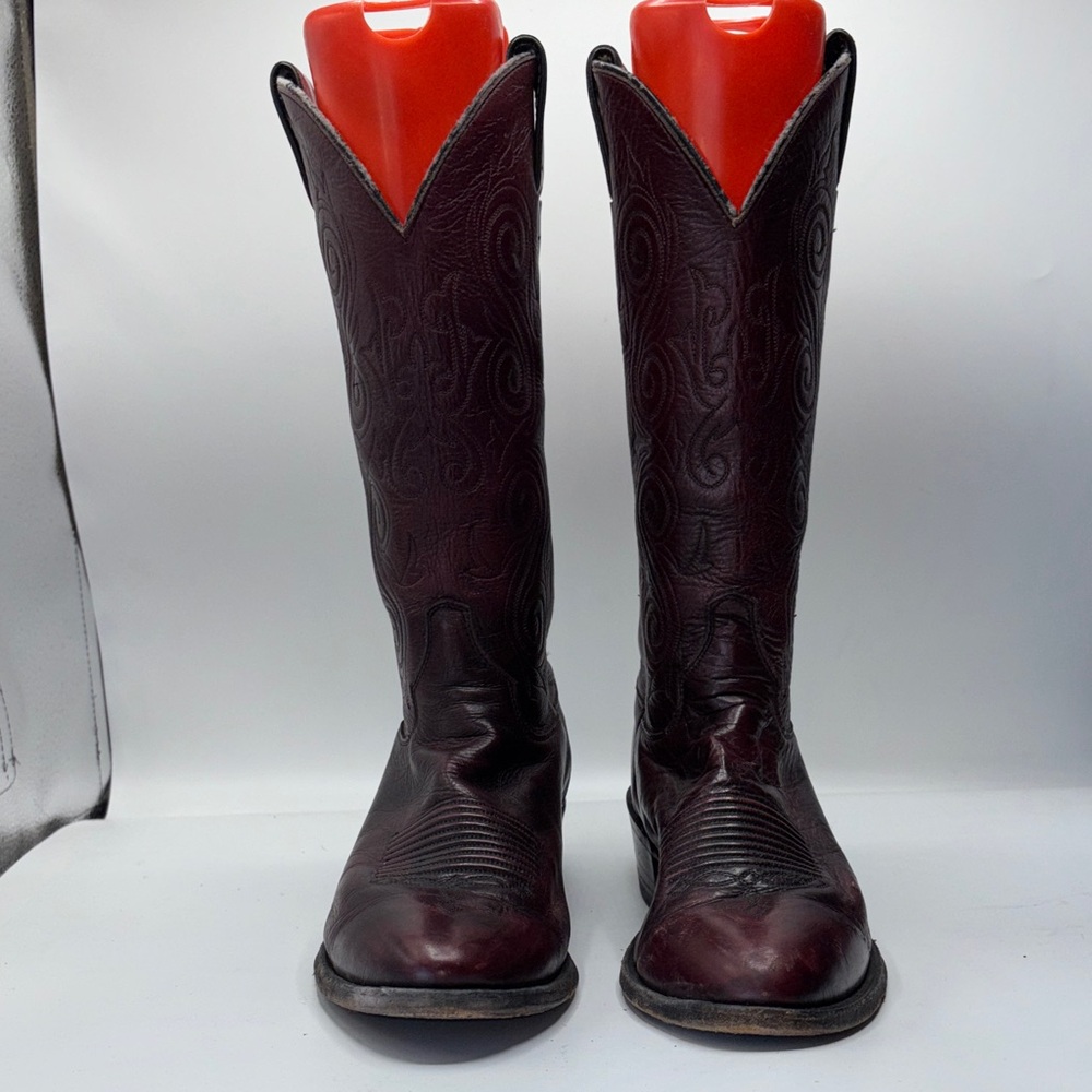 Justin Men’s Size 7.5 EE Burgundy Leather Western Style Pointed Toe Cowboy Boot